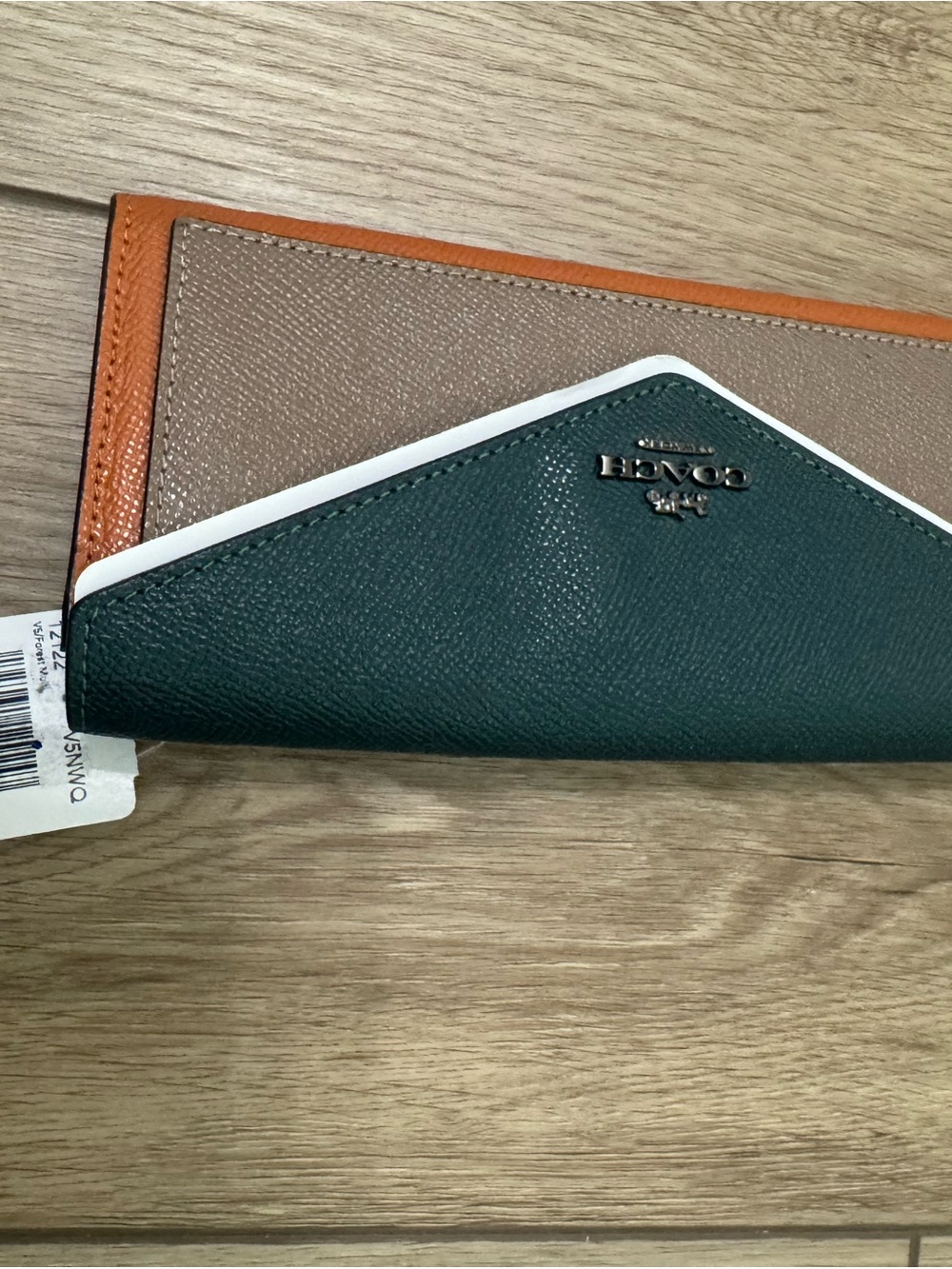 Coach Colorblock Envelope Wallet - Green Tan Orange